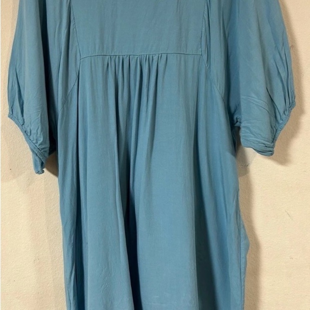 Kafeimali-Bohemian Blue Embroidered V-Neck Floral Mini Dress Sz 7 Cottage core - Picture 3 of 5